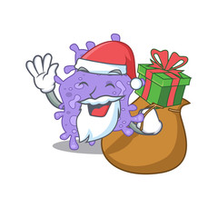 Cartoon design of staphylococcus aureus Santa with Christmas gift