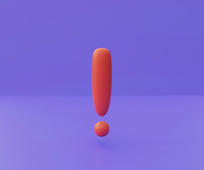 Exclamation point, mark on a violet background, 3d render