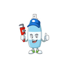Mascot design concept of spray hand sanitizer work as smart Plumber