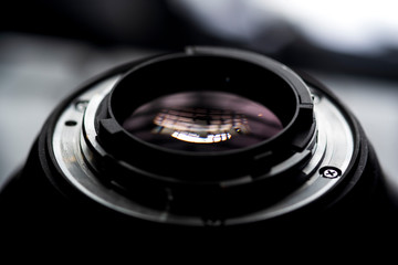 Photo lens photographed in backlight close-up set.