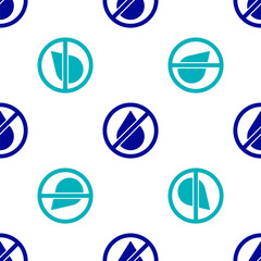 Blue Water drop forbidden icon isolated seamless pattern on white background. No water sign. Vector Illustration