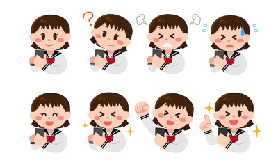 スマートフォンを操作するセーラー服女子