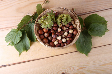 Hazelnuts on table