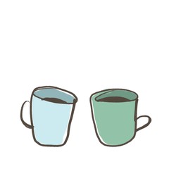 白背景にペパーミントグリーンと、水色のコーヒーカップ