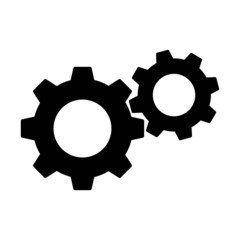 Vector flat style illustration icon of connected working gears symbol isolated on white background