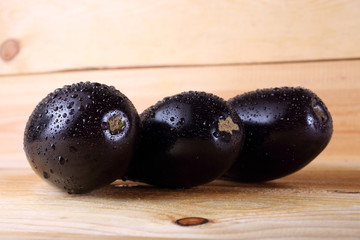 Aubergines on table