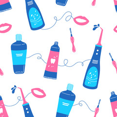 oral hygiene items seamless pattern on white