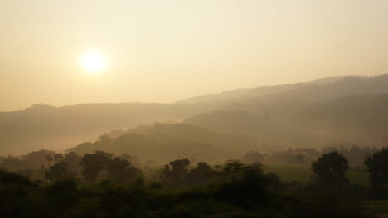 blurred morning fog in the mountains