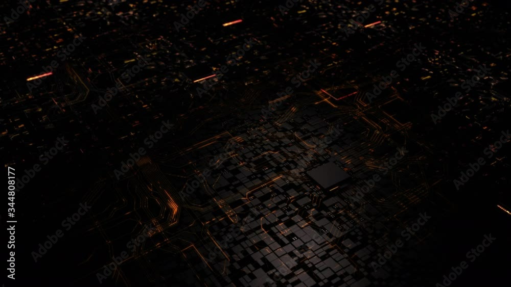 Poster 3d render animation cpu chipset central processor unit and electric print circuit board with data tr