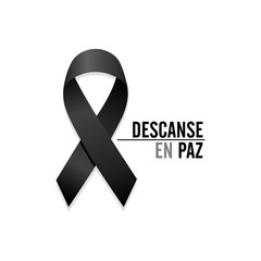 Black ribbon. Rest in peace. Spanish text. Vector illustration