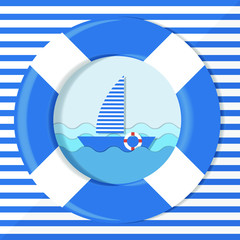 Swim Ring Decoration. Life Ring with ship   . Mediterranean Style. vector, illustration.
