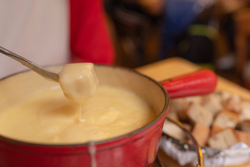 Delicious cheese fondue in the restaurant of Zurich.
