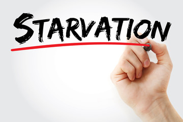 Starvation text with marker, medical concept background