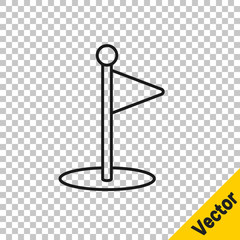 Obraz premium Black line Golf flag icon isolated on transparent background. Golf equipment or accessory. Vector Illustration