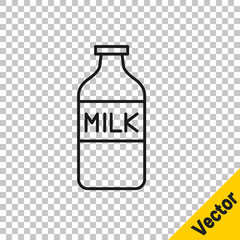 Black line Closed glass bottle with milk icon isolated on transparent background. Vector Illustration