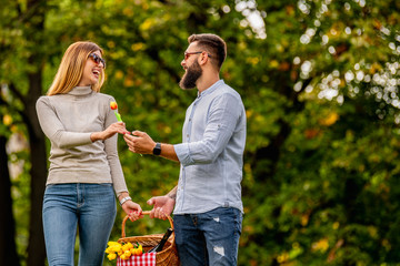 Beautiful young couple enjoying in romantic weekend.