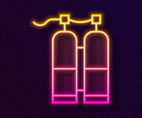 Glowing neon line Aqualung icon isolated on black background. Oxygen tank for diver. Diving equipment. Extreme sport. Sport equipment. Vector Illustration