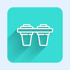 White line Water filter icon isolated with long shadow. System for filtration of water. Reverse osmosis system. Green square button. Vector Illustration