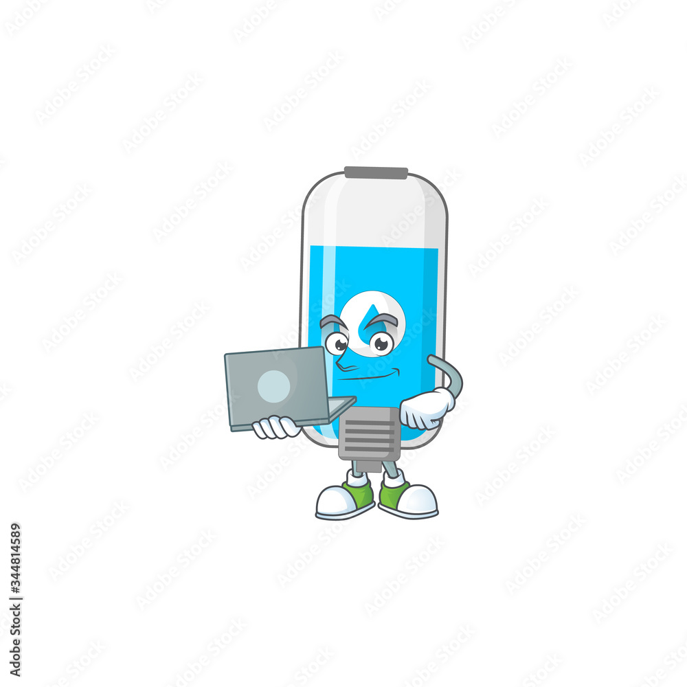 Canvas Prints Diligent wall hand sanitizer mascot design style working from home with laptop