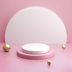 3d Podium on pink color background. 3d render illustrations.