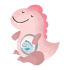 Mom dinosaur with a baby. Cartoon vector illustration.