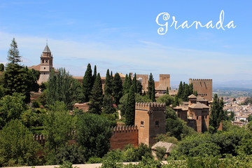 Fototapeta na wymiar Postal de la Alhambra de Granada (Andalucía, España)