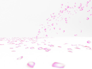 Many flower petals blown 3d