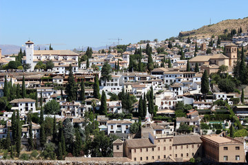 Fototapeta na wymiar Landscape of the Albayzín neighborhood in Granada from the Alhambra in Granada