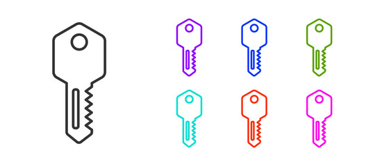 Black line House key icon isolated on white background. Set icons colorful. Vector Illustration