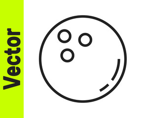 Black line Bowling ball icon isolated on white background. Sport equipment. Vector Illustration