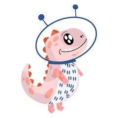 Cute little dinosaur astronaut. Cartoon vector illustration.