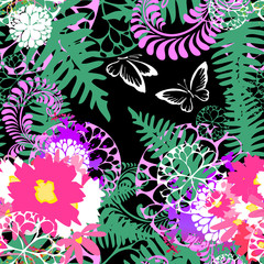 Fototapeta na wymiar The seamless background is beautiful graphic flowers. Vector illustration