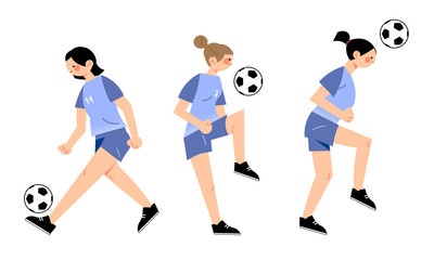 Young girls football players playing football outdoors vector illustration