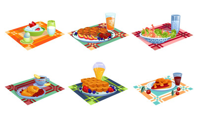 Different kinds of healthy breakfasts meals and drinks vector illustration