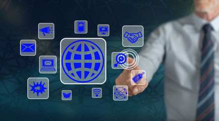 Man touching a global marketing concept