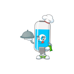 A wall hand sanitizer chef cartoon design with hat and tray