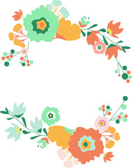 frame circle with decorative flowers, in pastel color palette, vector illustration