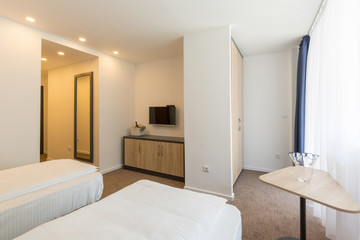 Interior of a double bed hotel room interior