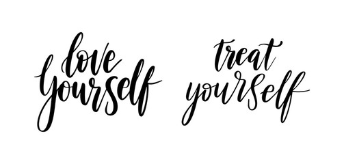 Be yourself, treat- vector quote. Love yourself positive motivation quote set for poster, t-shirt print.