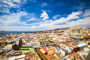 View over Las Palmas de Gran Canaria from the Cathedral of Santa Ana on a cloudy day, Canary Islands, Spain