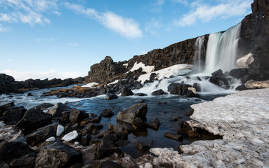 Oxararfoss waterfall in pingvellir national Park iceland