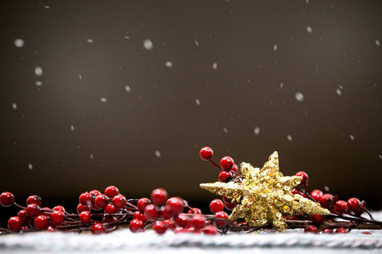 Surface Level Of Christmas Decoration During Snowfall