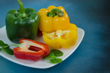 Sweet pepper detail dish with blue background