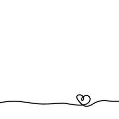 Heart in continuous drawing line. Incessant black line. Symbol of love. Romantic card, valentine invitation, decoration. Mono line design. Vector illustration.