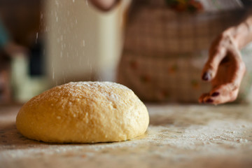 Mother preparing bread and pasta in traditional way. Mother's day concept