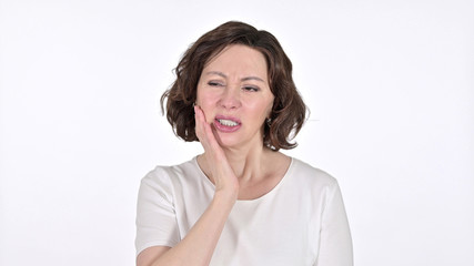 Old Woman with Toothache on White Background