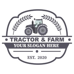 Tractor logo. Organic food fresh design. Nature eco field label.