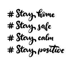 Banner with stay home, safe lettering for concept design. Typography vector illustration. Pandemic risk, quarantine. Stop coronavirus outbreak. Corona virus prevention poster.