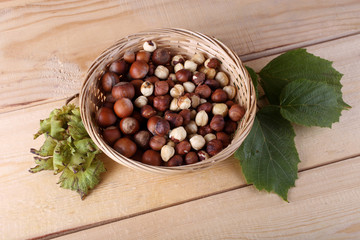 Hazelnuts on table