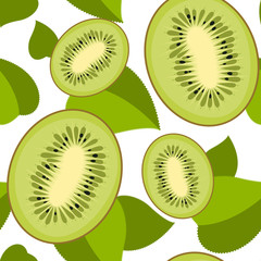 Seamless kiwi pattern on a white background. Green fruit background